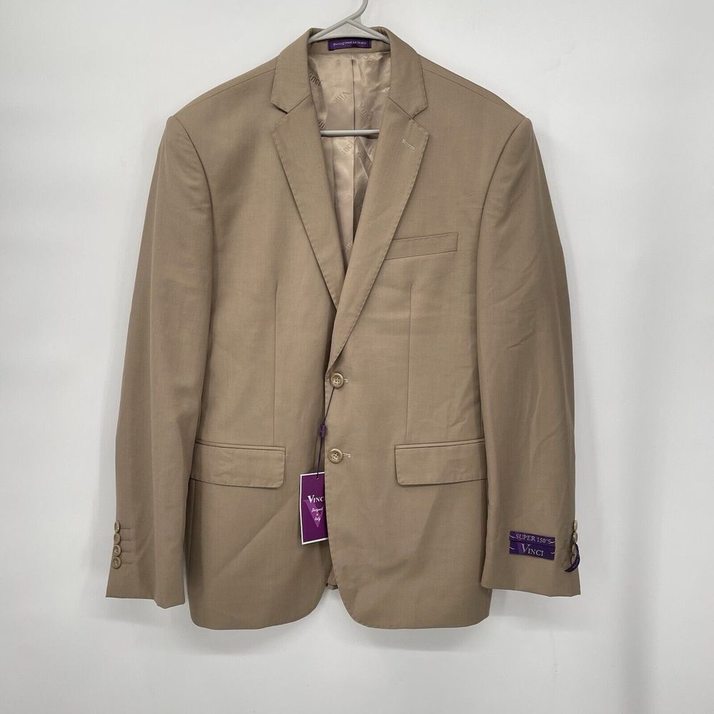 Vinci Mens Light Beige Super 150s Wool Blend‎ Suit Jacket Blazer 40R